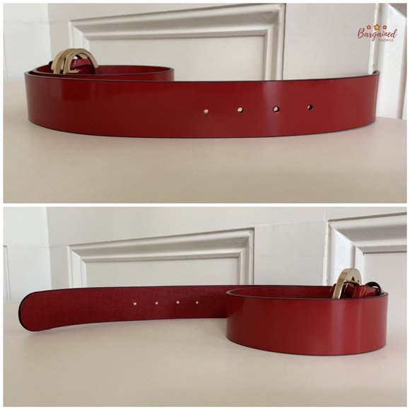 Authentic GUCCI Red Glossy Leather Gold Interlocking G Buckle Belt 80/32 - Picture 11 of 13
